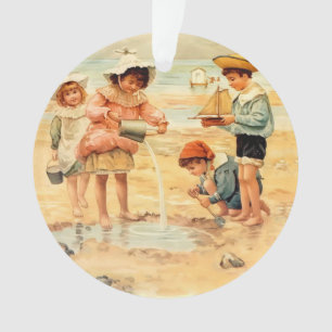 Antike viktorianische Kinder am Strand Fine Art Ornament