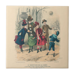 Antike viktorianische Kinder spielen Ball 1880 Win Fliese