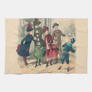 Antike viktorianische Kinder spielen Ball 1880 Win Geschirrtuch