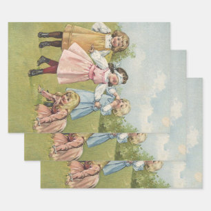 Antike viktorianische Kinder spielen Blinde Kuh Geschenkpapier Set
