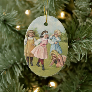 Antike viktorianische Kinder spielen Blinde Kuh Keramikornament