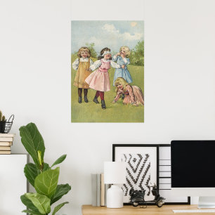 Antike viktorianische Kinder spielen Blinde Kuh Poster