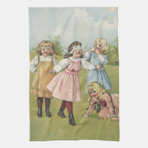 Antike viktorianische Kinder spielen Blindekuh Geschirrtuch