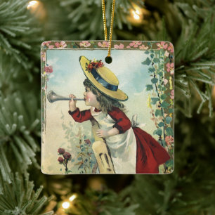 Antike viktorianische Kinderdarstellung, Mädchen b Keramikornament