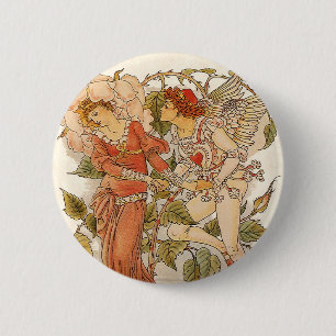 Antike viktorianische Kunst, Rose von Walter Crane Button