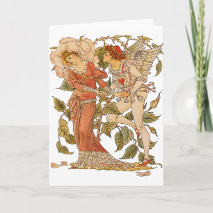 Antike viktorianische Kunst, Rose von Walter Crane Karte