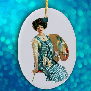 Antike viktorianische Künstlerin Malerinpalette Keramik Ornament