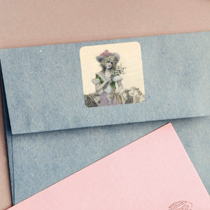 Antike viktorianische Little Bo Peep Schaf Märchen Quadratischer Aufkleber