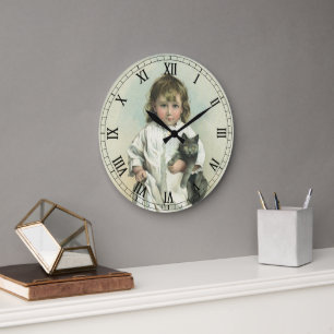 Antike viktorianische Mädchen in einem Nachthemd m Große Wanduhr