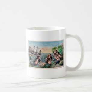 Antike viktorianische Meerjungfrauen-Schatzschiff- Kaffeetasse