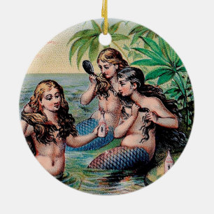Antike viktorianische Meerjungfrauen-Schatzschiff- Keramik Ornament