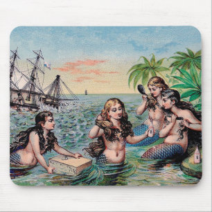 Antike viktorianische Meerjungfrauen-Schatzschiff- Mousepad