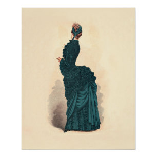 Antike viktorianische Modeplatte: Teal Bustle Klei Poster