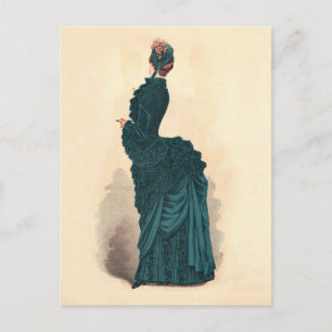 Antike viktorianische Modeplatte: Teal Bustle Klei Postkarte