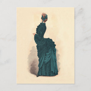 Antike viktorianische Modeplatte: Teal Bustle Klei Postkarte