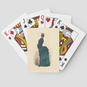 Antike viktorianische Modeplatte: Teal Bustle Klei Spielkarten