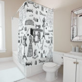 antike viktorianische Nähmaschine, Schwarz-weiß Duschvorhang (Beispiel)