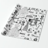 antike viktorianische Nähmaschine, Schwarz-weiß Geschenkpapier (Ungerollt)