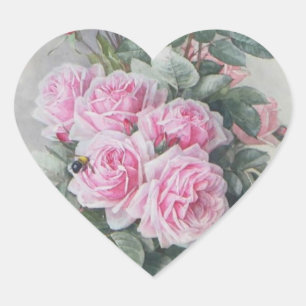 Antike viktorianische rosa Rosen Herz-Aufkleber