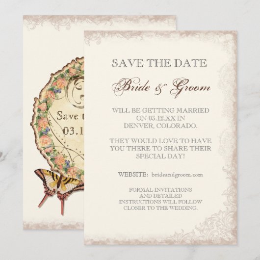 Antike Viktorianische Rose Ankündigung Datum freih (Vorne/Hinten)