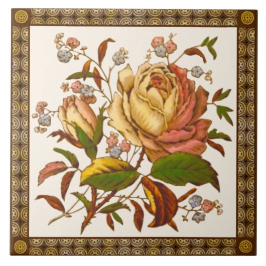 Antike Viktorianische Rose Tranferware Tile Repro Fliese (Vorderseite)