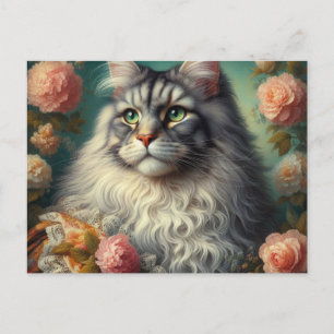 Antike viktorianische silberfarbene Maine-Coon-Kat Postkarte