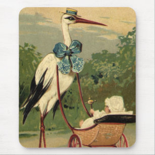 Antike viktorianische Storch- und Babykutsche Mousepad