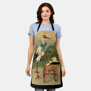 Antike viktorianische Storchen- und Kinderwagenabb Schürze