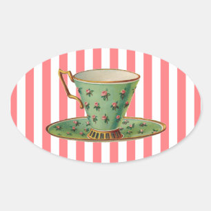 Antike viktorianische Teetasse Ovaler Aufkleber