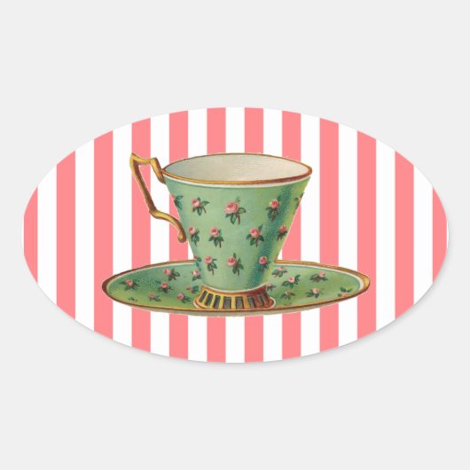Antike viktorianische Teetasse Ovaler Aufkleber (Vorderseite)