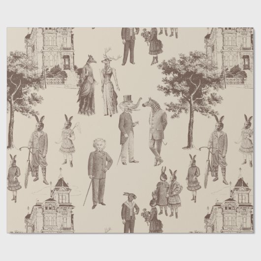 antike viktorianische Tiere, beige Toilette Geschenkpapier (Flach)