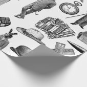 Antike viktorianische Tiere Schwarz-weiße Handwerk Geschenkpapier (Ecke)