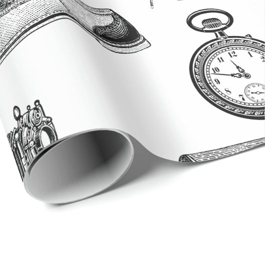 Antike viktorianische Tiere Schwarz-weiße Handwerk Geschenkpapier (Rolleneckpunkt)