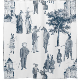 antike viktorianische Tiertoilanthropomorph blau Duschvorhang