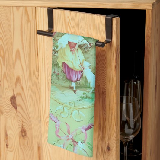 Antike Viktorianische Toile Rokoko Stil Grün Geschirrtuch (Drittel gefaltet)