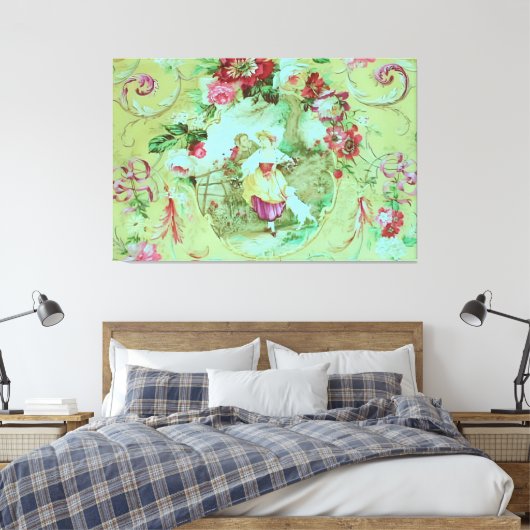 Antike Viktorianische Toile Rokoko Stil Grün Leinwanddruck (Insitu (Schlafzimmer))