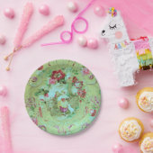 Antike Viktorianische Toile Rokoko Stil Grün Pappteller (Party)