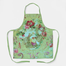 Antike Viktorianische Toile Rokoko Stil Grün Schürze