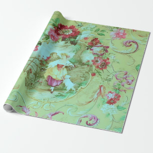 Antike viktorianische Toile-Sage-Grün-Decoupage Geschenkpapier