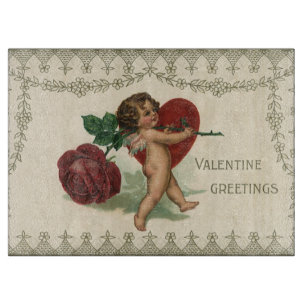 Antike viktorianische Valentinsgruß-Kerubim, Rose  Schneidebrett
