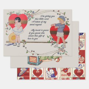 Antike viktorianische Valentinskarten-Kunst Retro  Geschenkpapier Set
