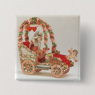 Antike viktorianische Valentinstag, Auto mit Blume Button