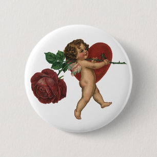 Antike viktorianische Valentinstag-Cherubim und Ro Button