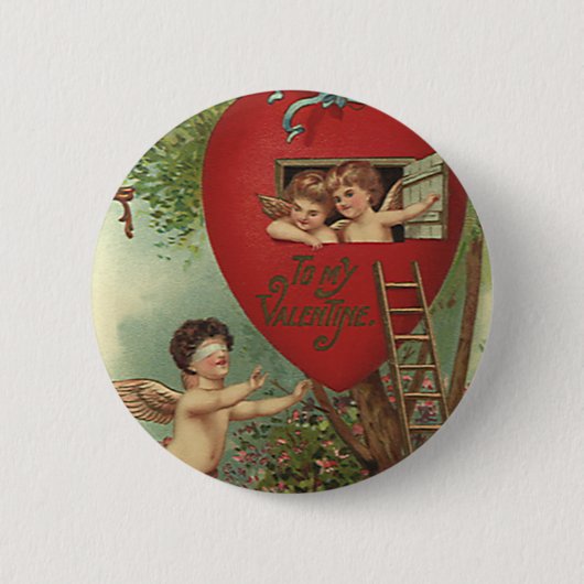 Antike viktorianische Valentinstag-Cherubs Baumhau Button (Vorderseite)