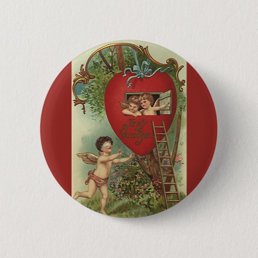Antike viktorianische Valentinstag-Cherubs Baumhau Button (Vorderseite)