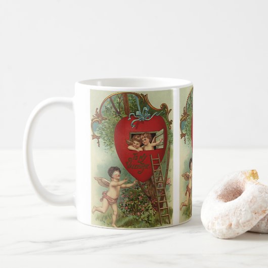 Antike viktorianische Valentinstag-Cherubs Baumhau Kaffeetasse (Mit Donut)