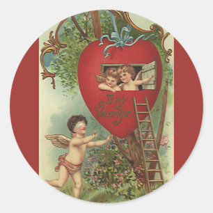 Antike viktorianische Valentinstag-Cherubs Baumhau Runder Aufkleber