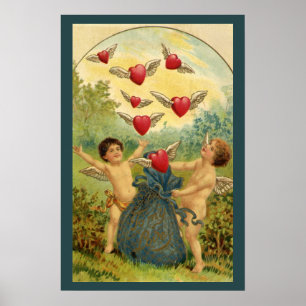 Antike viktorianische Valentinstag, Cherubs Herzen Poster