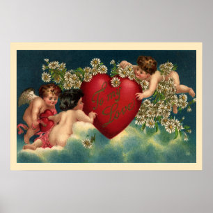 Antike viktorianische Valentinstag-Cherubs im Himm Poster
