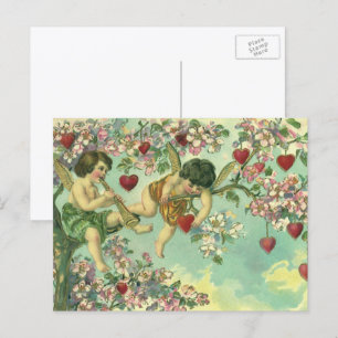 Antike viktorianische Valentinstag-Cupids-Herz-Bau Feiertagspostkarte